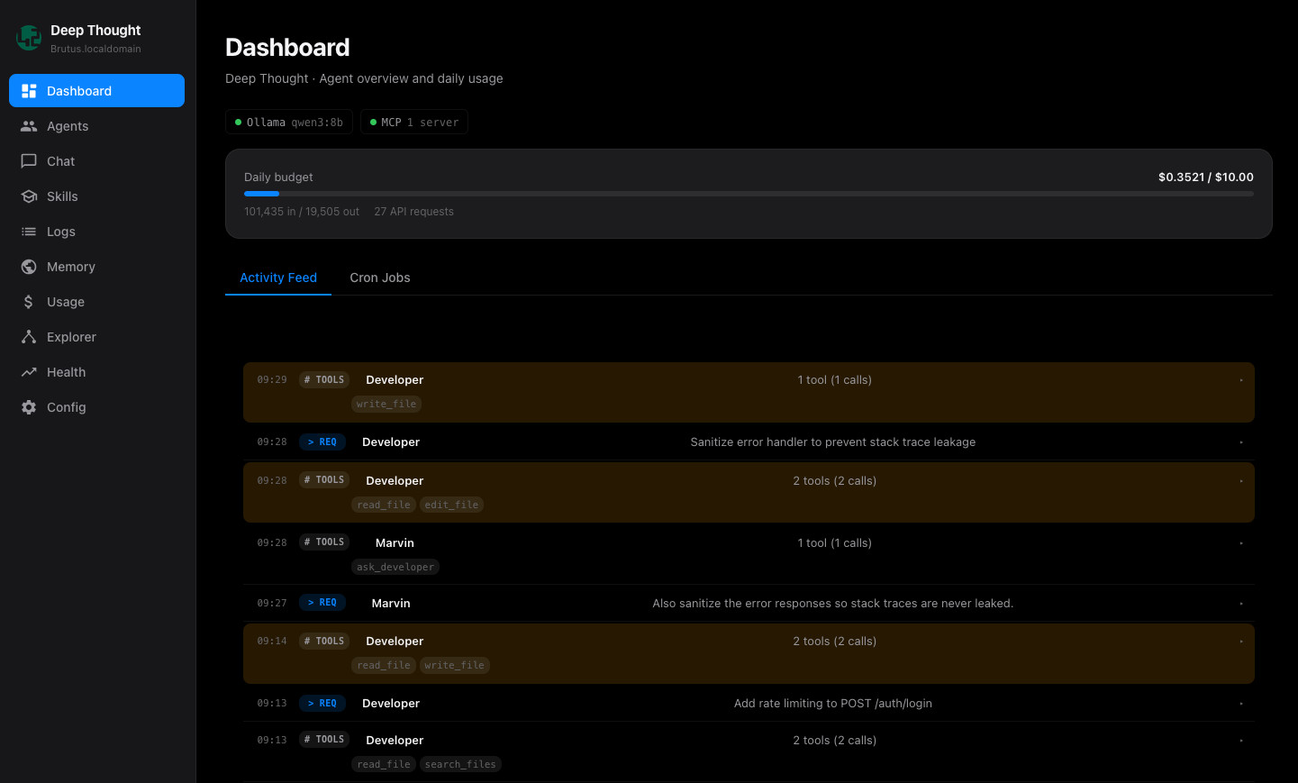 Deep Thought Dashboard Activity Feed
