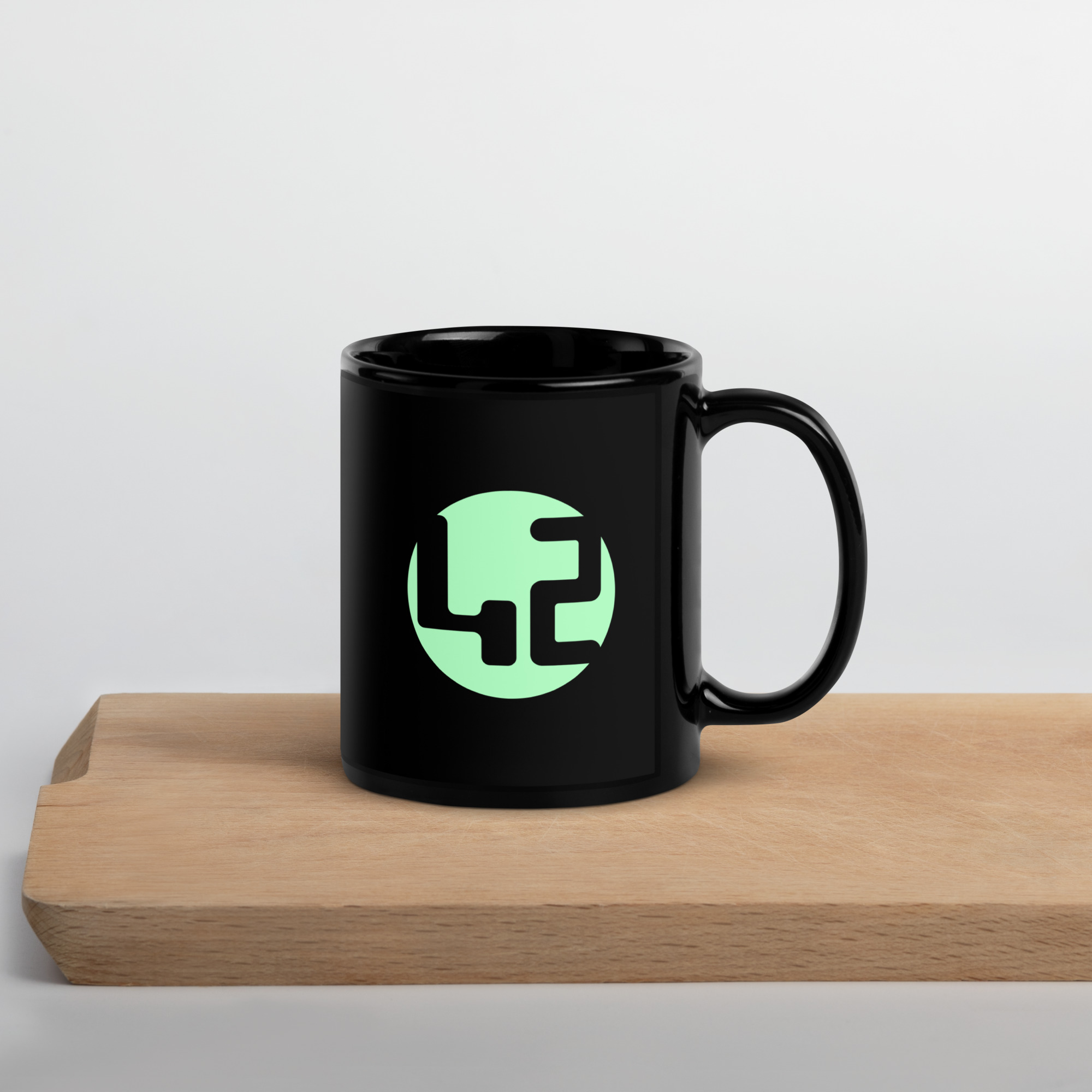 black glossy mug Black mug with "42" graphic