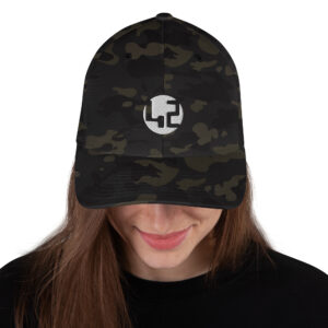 Camo cap with white logo.
