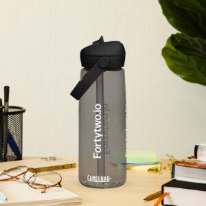 Grey water bottle with straw