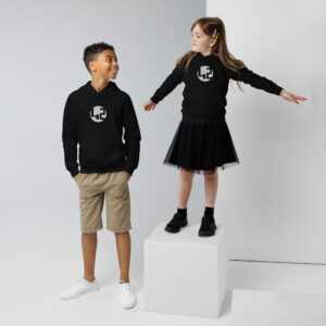 Kids wearing black hoodies.