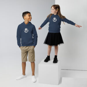 Children wearing navy hoodies.