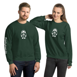 Couple wearing astronaut print sweatshirts