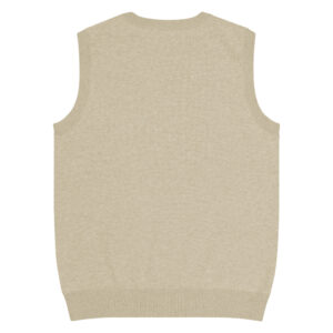 Beige sweater vest, back view.