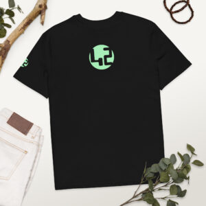 Black t-shirt with logo.