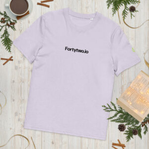 Purple t-shirt with logo.