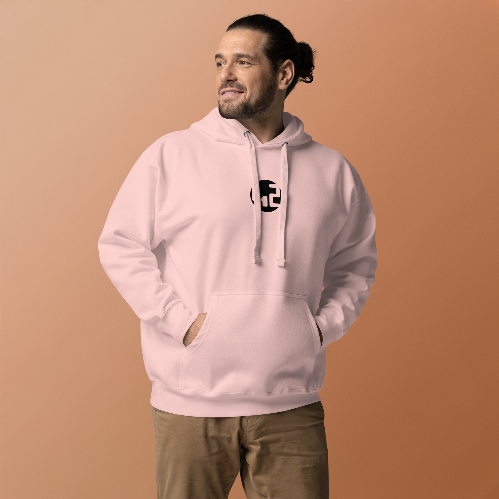 unisex hoodie Man in pink hoodie