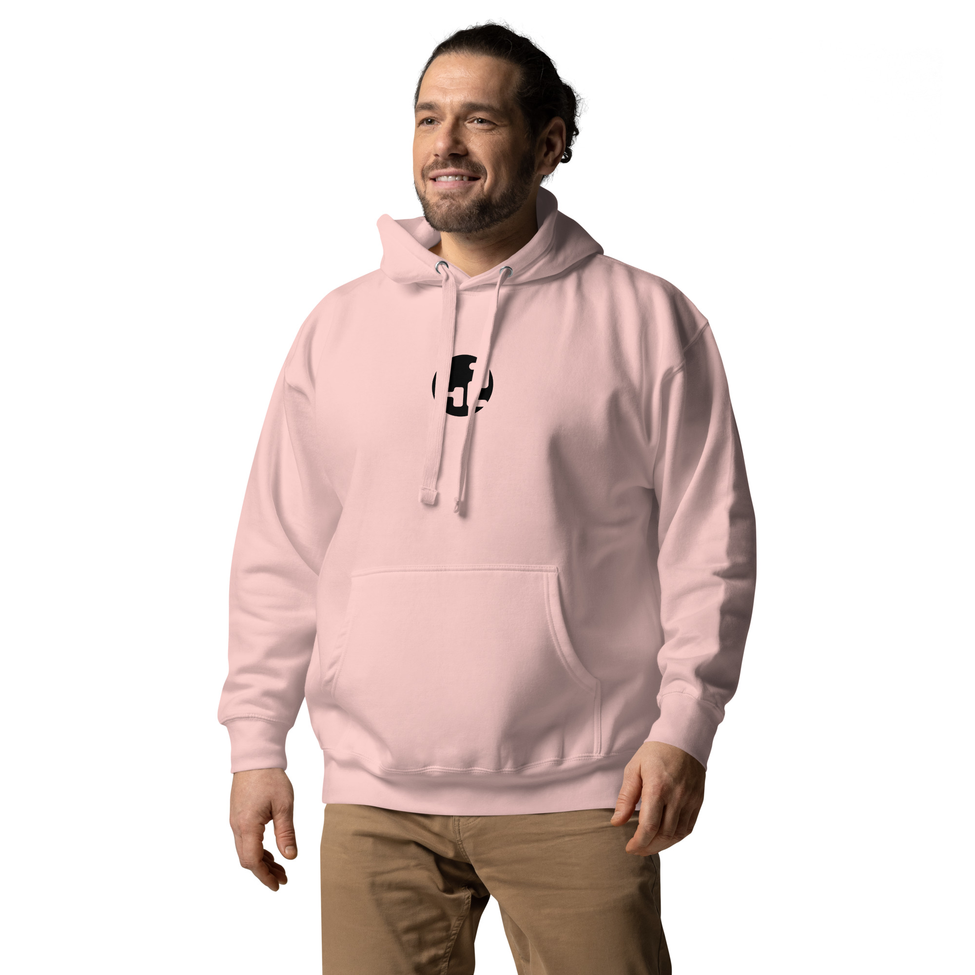 unisex hoodie Man in pink hoodie