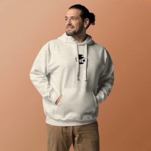 Man wearing light grey hoodie