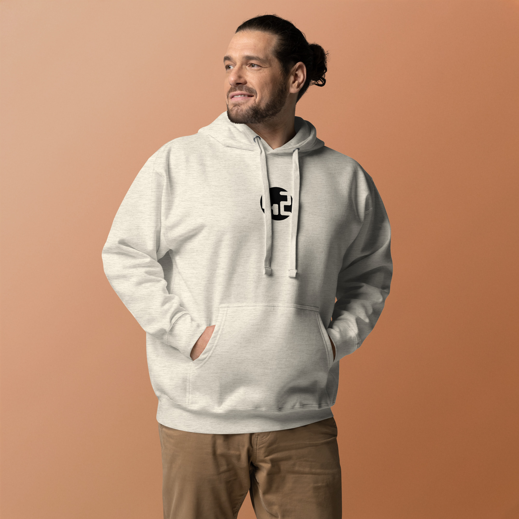 unisex hoodie Man wearing light grey hoodie