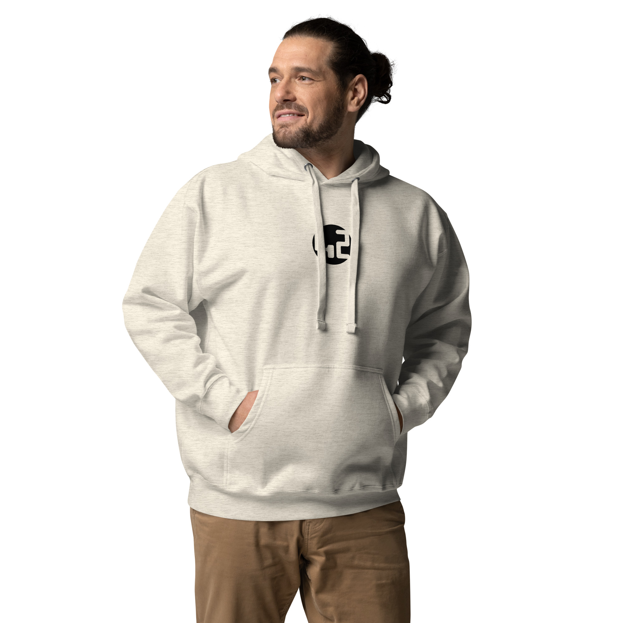 unisex hoodie Man wearing light hoodie.