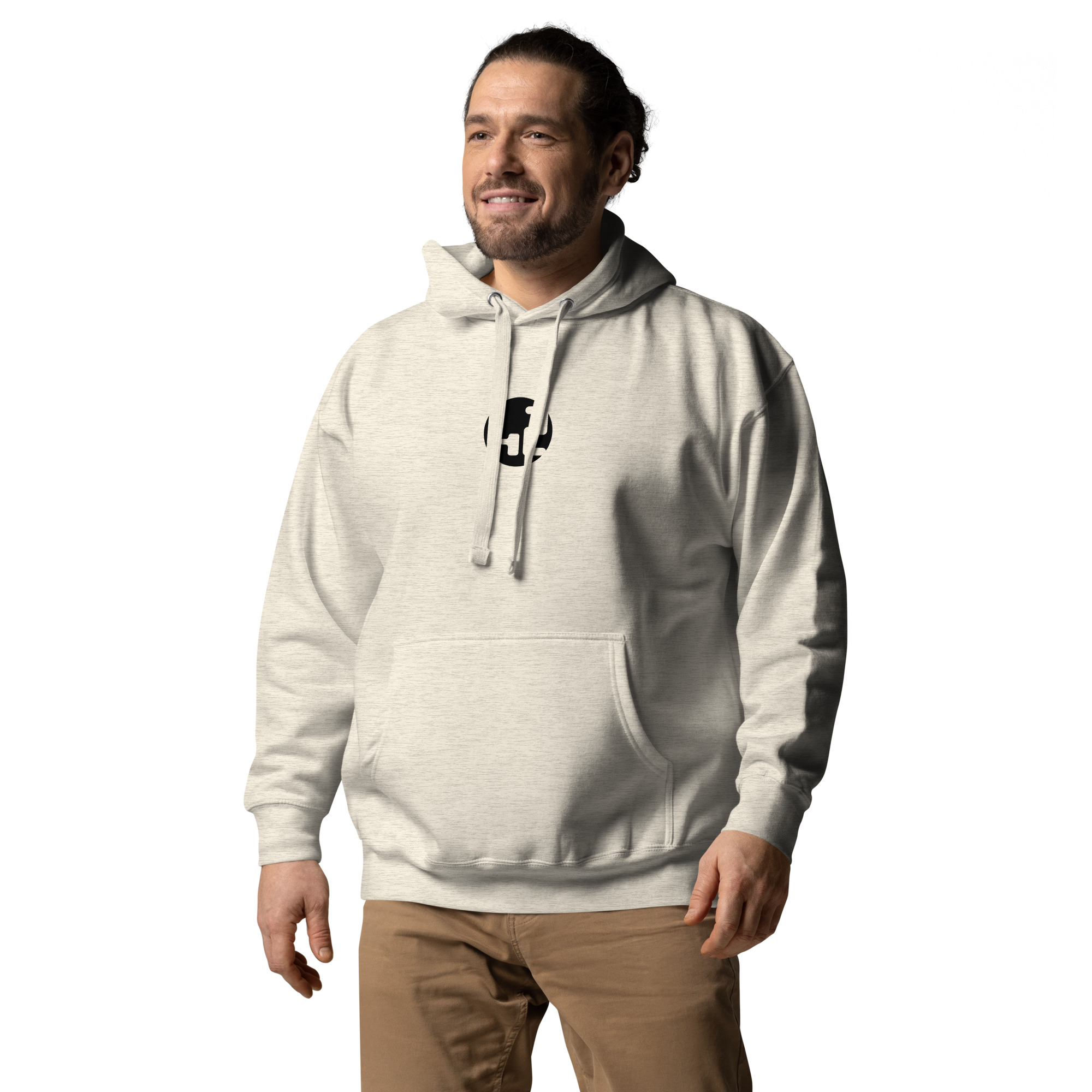 unisex hoodie Man in light grey hoodie