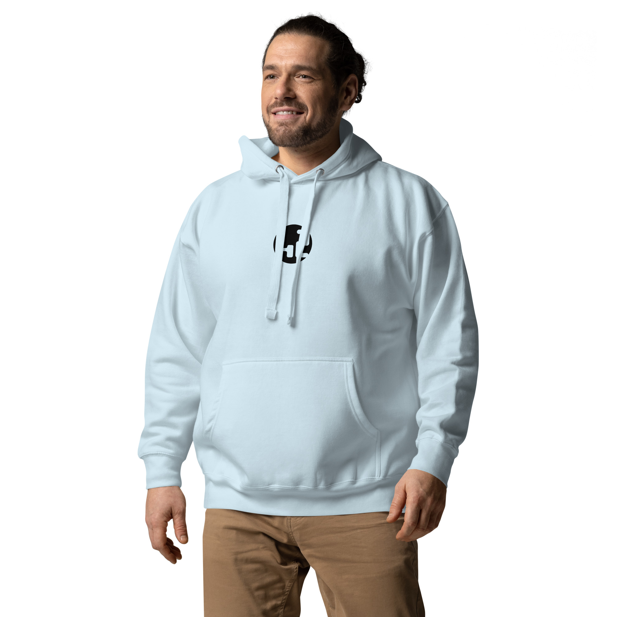 unisex hoodie Man in light blue hoodie