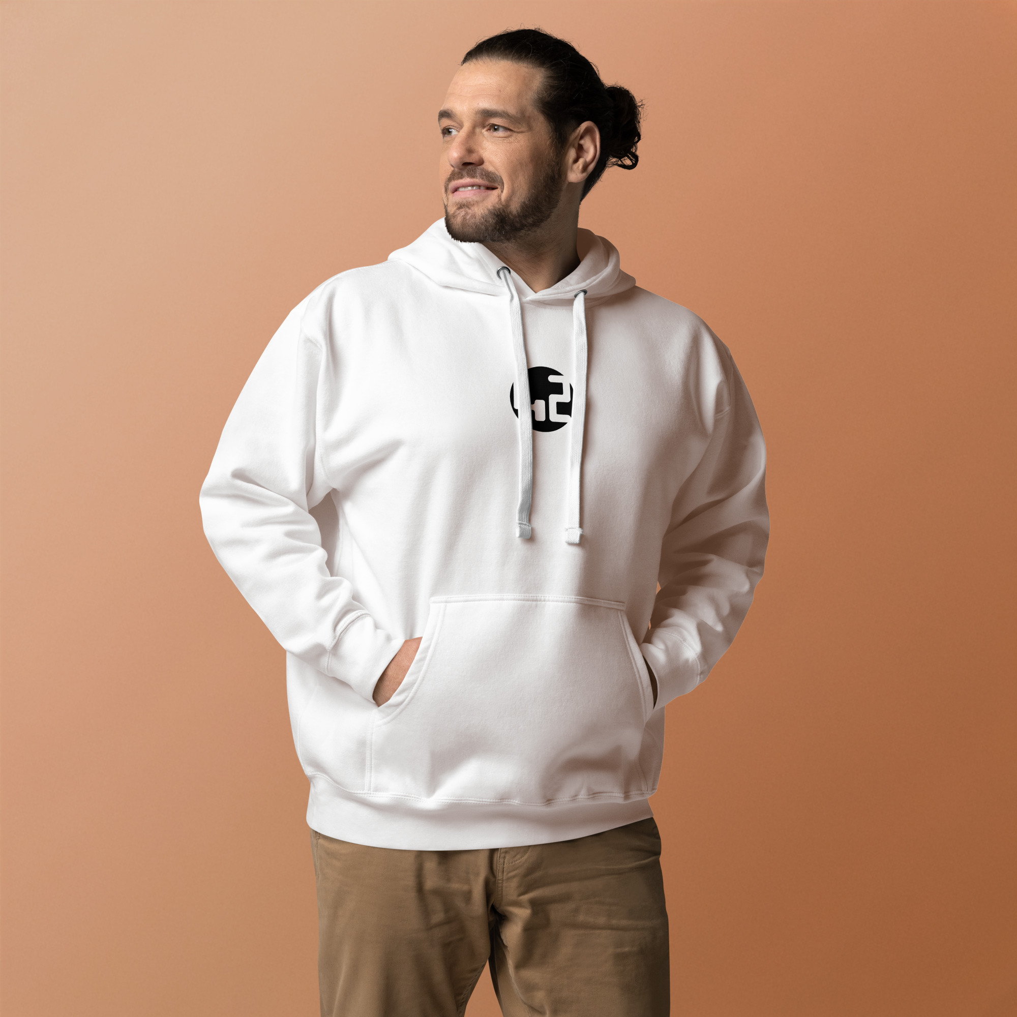 unisex hoodie Man wearing white hoodie