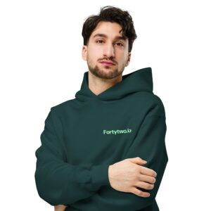 Man wearing dark green hoodie